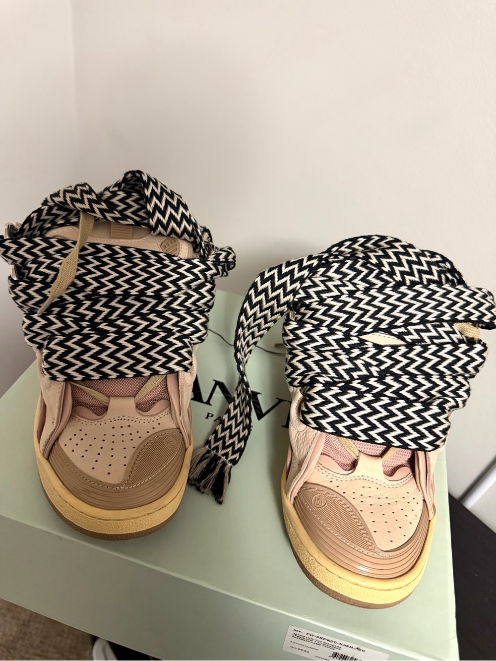 Lanvin Beige & Tan Women's Chunky Sneakers with Black-White Rope Laces